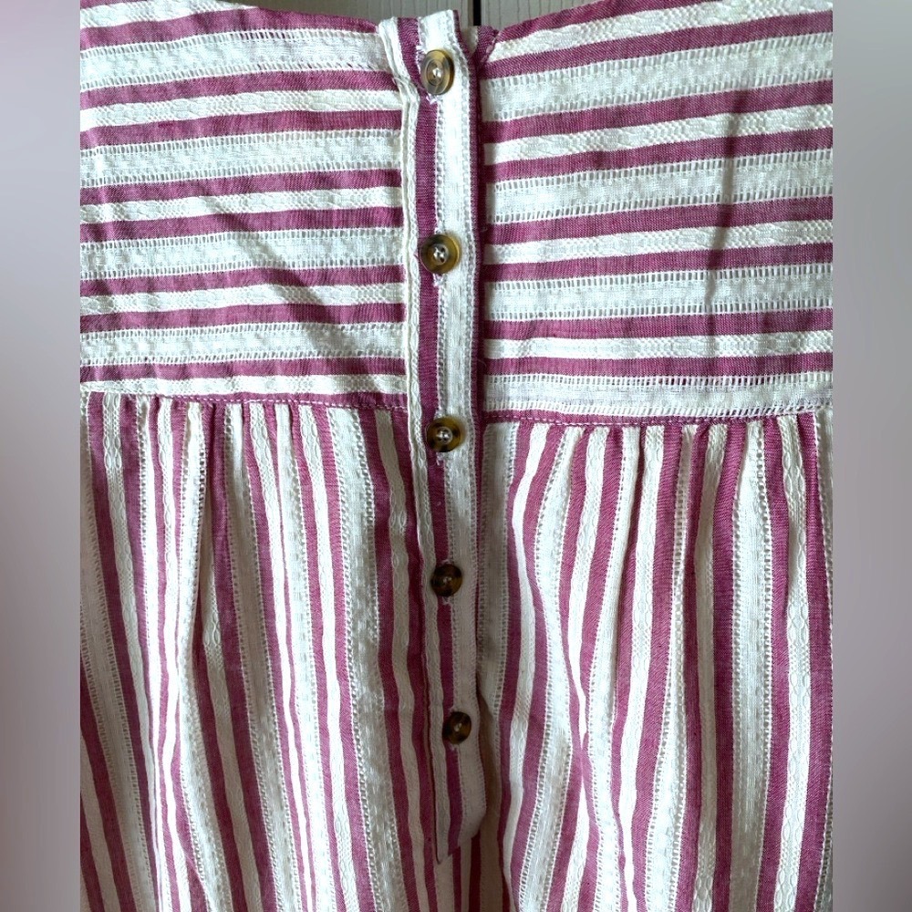The Korner Red/White Striped Embroidered Bead Boho Notch Neck Shift Dress S - Picture 4 of 7